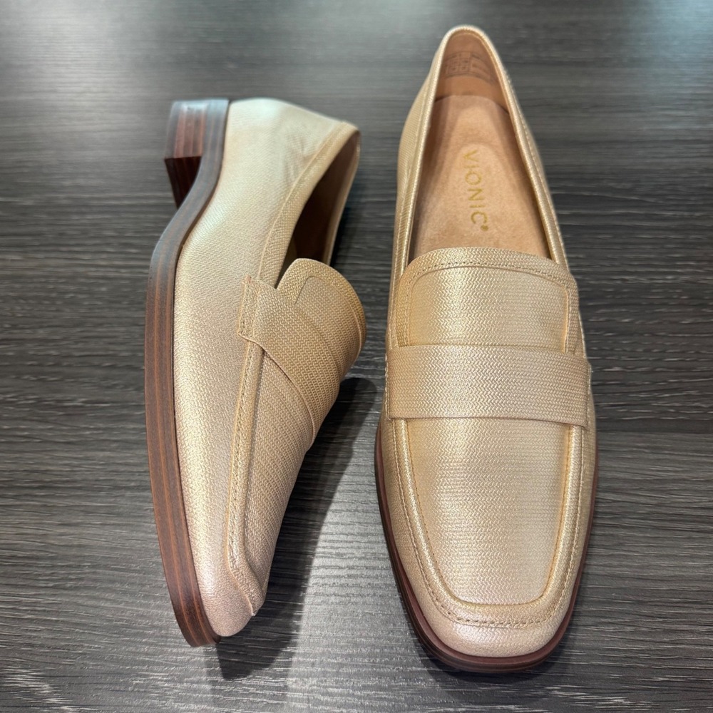 Vionic Sellah II Women 8.5 Champagne Gold Metallic Penny Loafer Square Toe Flats